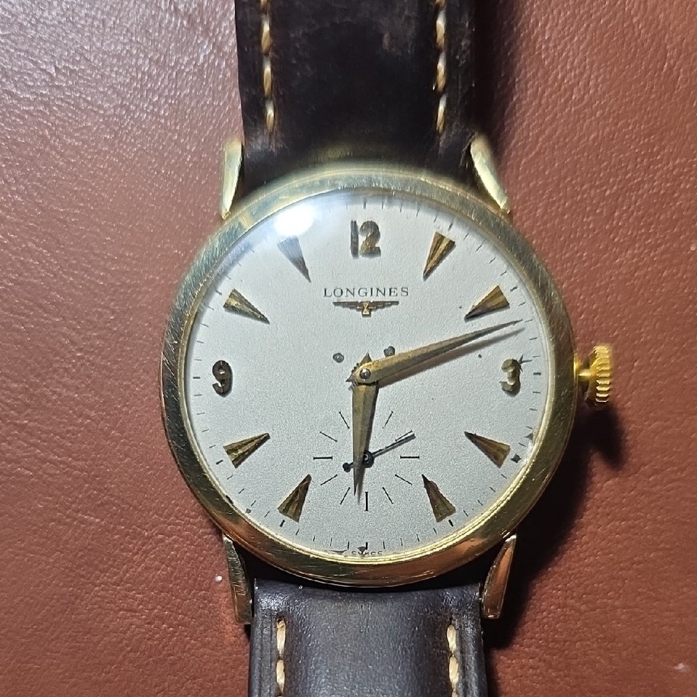 Longines Gold Watch with Dark Brown Strap